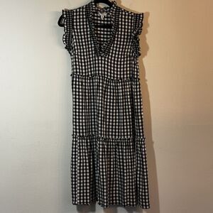 Crown & Ivy GINGHAM Black & White RUFFLE SLEEVELESS DRESS WOMEN'S SIZE SMALL